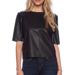 Veda Black‎ leather Short Sleeve Boxy Crop Top nwt